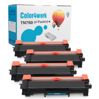 Color4work Compatible Brother TN760 TN730 TN-760 Toner Cartridge Black 4-Pack, use with DR730 Drum Unit for Brother MFC-L2710DW HL-L2350DW HL-L2395DW DCP-L2550DW MFC-L2750DW Printer